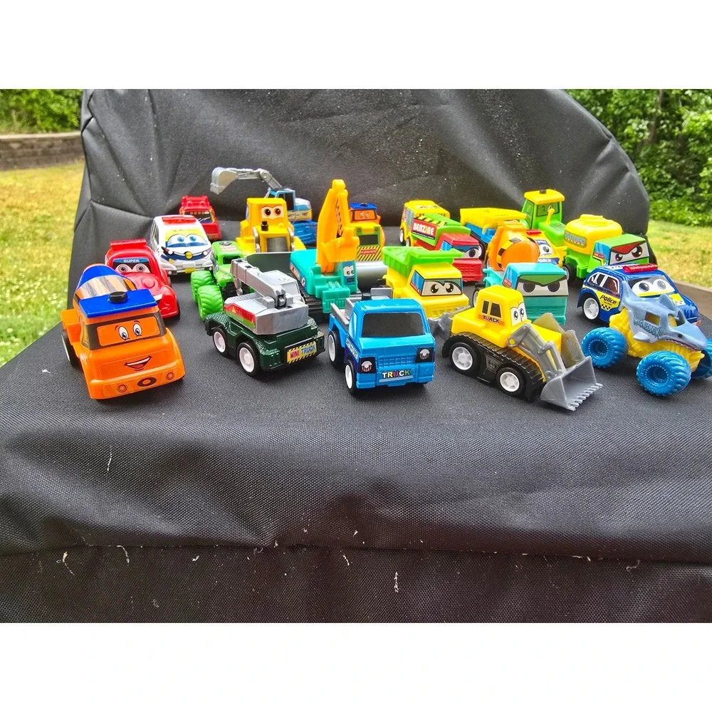 Lot of 23 Toy Construction Trucks Emergency‎ Vehicles and Cars with Faces Multi